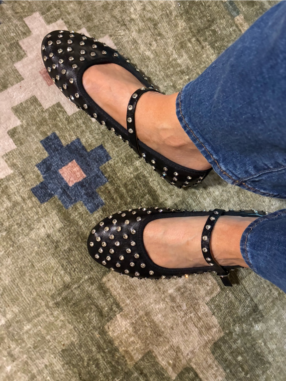 Studded Black Mary Jane Flats with Ankle Strap from House of Harlow 1960